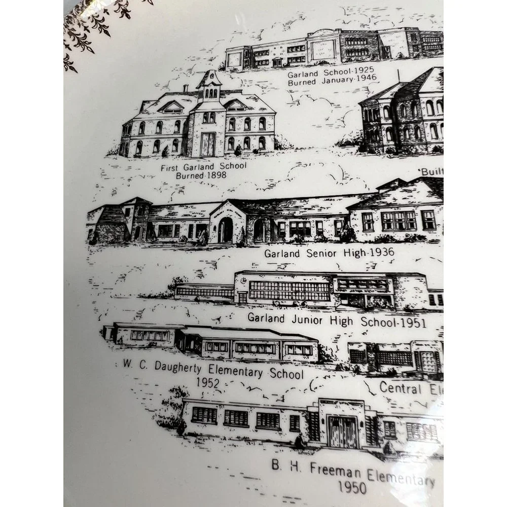 Garland Texas History of Schools Souvenir Plate Gold Edge